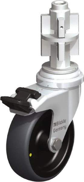 Blickle - 3" Diam x 63/64" Wide x 4" OAH Metal Expander Mount Swivel Caster with Brake - Rubber Elastomer (TPE), 110 Lb Capacity, Plain Bore Bearing, Metal Expander Stem - Eagle Tool & Supply