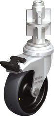 Blickle - 3" Diam x 63/64" Wide x 4" OAH Metal Expander Mount Swivel Caster with Brake - Rubber Elastomer (TPE), 110 Lb Capacity, Plain Bore Bearing, Metal Expander Stem - Eagle Tool & Supply
