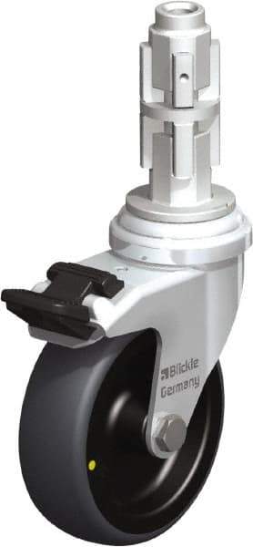 Blickle - 3" Diam x 63/64" Wide x 4" OAH Metal Expander Mount Swivel Caster with Brake - Rubber Elastomer (TPE), 110 Lb Capacity, Plain Bore Bearing, Metal Expander Stem - Eagle Tool & Supply