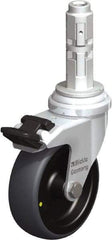 Blickle - 3" Diam x 63/64" Wide x 4" OAH Metal Expander Mount Swivel Caster with Brake - Rubber Elastomer (TPE), 110 Lb Capacity, Plain Bore Bearing, Metal Expander Stem - Eagle Tool & Supply