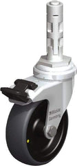 Blickle - 3" Diam x 63/64" Wide x 4" OAH Metal Expander Mount Swivel Caster with Brake - Rubber Elastomer (TPE), 110 Lb Capacity, Plain Bore Bearing, Metal Expander Stem - Eagle Tool & Supply