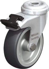 Blickle - 3" Diam x 63/64" Wide x 3-55/64" OAH Hollow Kingpin Mount Swivel Caster with Brake - Rubber Elastomer (TPE), 110 Lb Capacity, Plain Bore Bearing, Hollow Kingpin Stem - Eagle Tool & Supply
