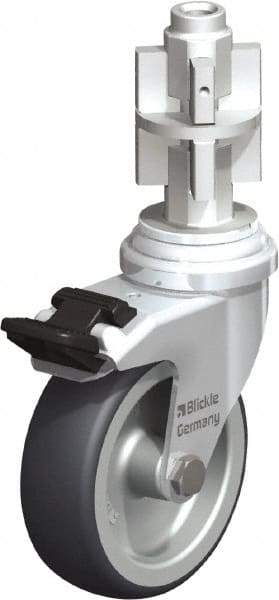 Blickle - 3" Diam x 63/64" Wide x 4" OAH Metal Expander Mount Swivel Caster with Brake - Rubber Elastomer (TPE), 165 Lb Capacity, Plain Bore Bearing, Metal Expander Stem - Eagle Tool & Supply