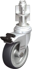Blickle - 3" Diam x 63/64" Wide x 4" OAH Metal Expander Mount Swivel Caster with Brake - Rubber Elastomer (TPE), 165 Lb Capacity, Plain Bore Bearing, Metal Expander Stem - Eagle Tool & Supply