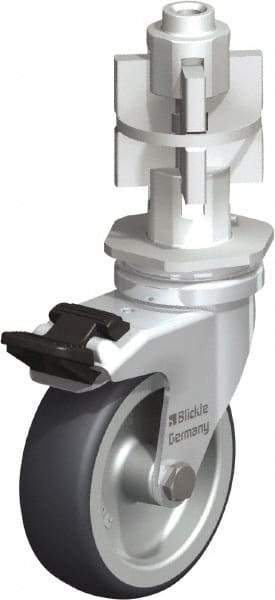 Blickle - 3" Diam x 63/64" Wide x 4" OAH Metal Expander Mount Swivel Caster with Brake - Rubber Elastomer (TPE), 165 Lb Capacity, Plain Bore Bearing, Metal Expander Stem - Eagle Tool & Supply