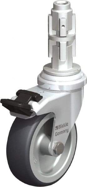 Blickle - 3" Diam x 63/64" Wide x 4" OAH Metal Expander Mount Swivel Caster with Brake - Rubber Elastomer (TPE), 165 Lb Capacity, Plain Bore Bearing, Metal Expander Stem - Eagle Tool & Supply