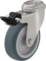 Blickle - 3" Diam x 63/64" Wide x 3-55/64" OAH Hollow Kingpin Mount Swivel Caster with Brake - Rubber Elastomer (TPE), 165 Lb Capacity, Plain Bore Bearing, Hollow Kingpin Stem - Eagle Tool & Supply