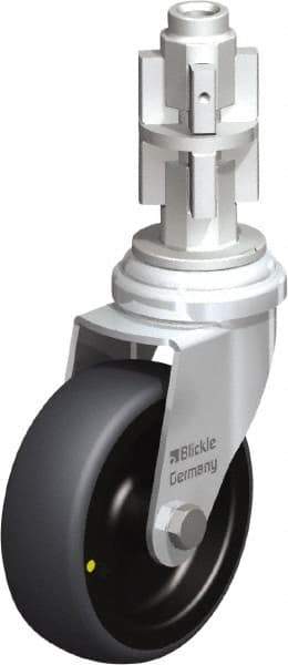 Blickle - 3" Diam x 63/64" Wide x 4" OAH Metal Expander Mount Swivel Caster - Rubber Elastomer (TPE), 110 Lb Capacity, Plain Bore Bearing, Metal Expander Stem - Eagle Tool & Supply