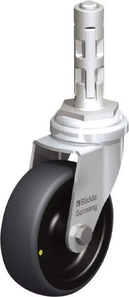 Blickle - 3" Diam x 63/64" Wide x 4" OAH Metal Expander Mount Swivel Caster - Rubber Elastomer (TPE), 110 Lb Capacity, Plain Bore Bearing, Metal Expander Stem - Eagle Tool & Supply