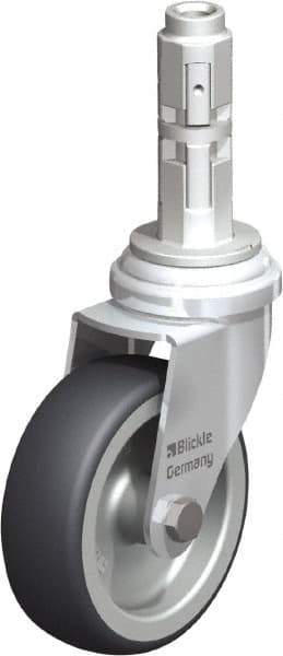 Blickle - 3" Diam x 63/64" Wide x 4" OAH Metal Expander Mount Swivel Caster - Rubber Elastomer (TPE), 165 Lb Capacity, Plain Bore Bearing, Metal Expander Stem - Eagle Tool & Supply
