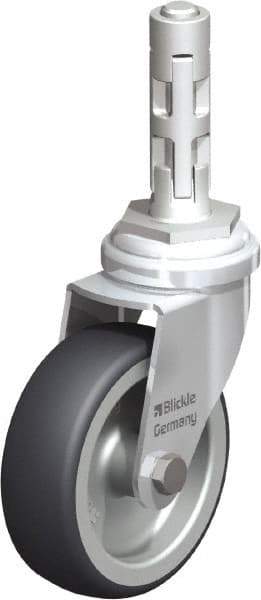 Blickle - 3" Diam x 63/64" Wide x 4" OAH Metal Expander Mount Swivel Caster - Rubber Elastomer (TPE), 165 Lb Capacity, Plain Bore Bearing, Metal Expander Stem - Eagle Tool & Supply