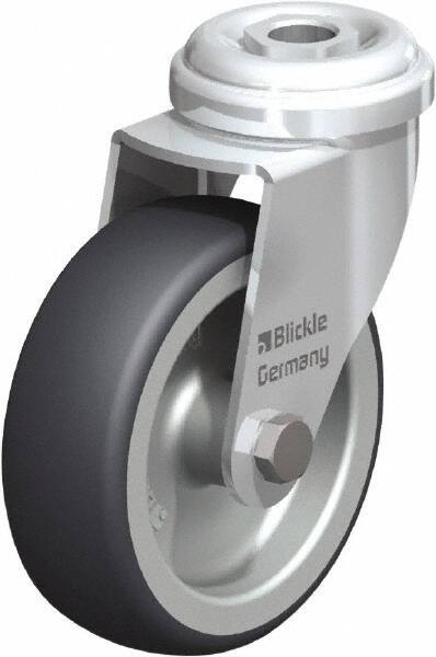 Blickle - 3" Diam x 63/64" Wide x 3-55/64" OAH Hollow Kingpin Mount Swivel Caster - Rubber Elastomer (TPE), 165 Lb Capacity, Plain Bore Bearing, Hollow Kingpin Stem - Eagle Tool & Supply