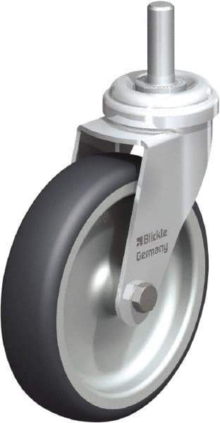Blickle - 4" Diam x 63/64" Wide x 4-3/4" OAH Stem Mount Swivel Caster - Rubber Elastomer (TPE), 154 Lb Capacity, Plain Bore Bearing, 3/8 x 1-13/16" Threaded Stem - Eagle Tool & Supply