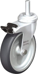 Blickle - 4" Diam x 63/64" Wide x 4-3/4" OAH Stem Mount Swivel Caster with Brake - Rubber Elastomer (TPE), 154 Lb Capacity, Plain Bore Bearing, 3/8" Threaded Stem - Eagle Tool & Supply