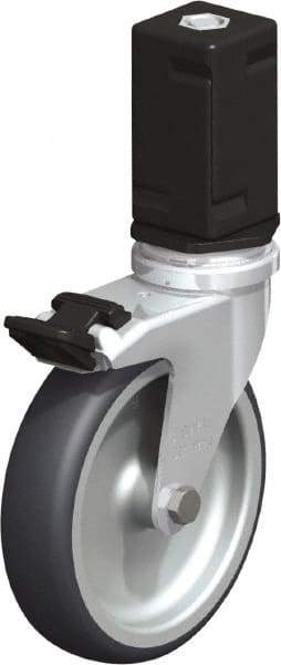 Blickle - 4" Diam x 63/64" Wide x 4-7/8" OAH Stem Mount Swivel Caster with Brake - Rubber Elastomer (TPE), 154 Lb Capacity, Plain Bore Bearing, Square Stem - Eagle Tool & Supply