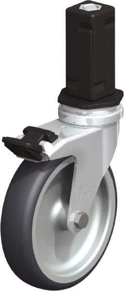 Blickle - 4" Diam x 63/64" Wide x 4-7/8" OAH Stem Mount Swivel Caster with Brake - Rubber Elastomer (TPE), 154 Lb Capacity, Plain Bore Bearing, Square Stem - Eagle Tool & Supply