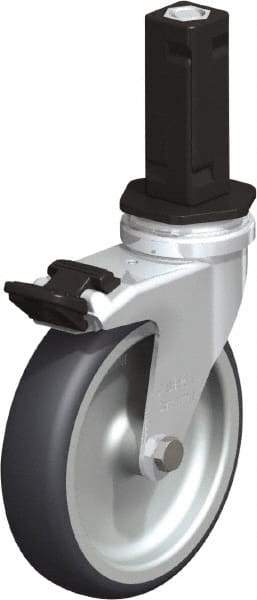 Blickle - 4" Diam x 63/64" Wide x 4-7/8" OAH Stem Mount Swivel Caster with Brake - Rubber Elastomer (TPE), 154 Lb Capacity, Plain Bore Bearing, Square Stem - Eagle Tool & Supply