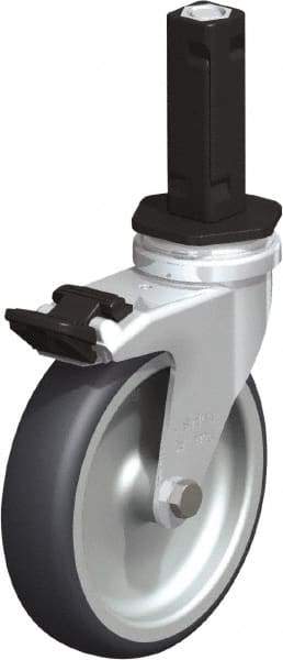 Blickle - 4" Diam x 63/64" Wide x 4-7/8" OAH Stem Mount Swivel Caster with Brake - Rubber Elastomer (TPE), 154 Lb Capacity, Plain Bore Bearing, Square Stem - Eagle Tool & Supply