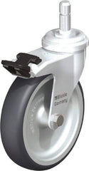 Blickle - 4" Diam x 63/64" Wide x 4-49/64" OAH Stem Mount Swivel Caster with Brake - Rubber Elastomer (TPE), 154 Lb Capacity, Plain Bore Bearing, Friction Stem - Eagle Tool & Supply