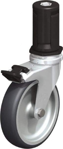 Blickle - 4" Diam x 63/64" Wide x 4-7/8" OAH Stem Mount Swivel Caster with Brake - Rubber Elastomer (TPE), 154 Lb Capacity, Plain Bore Bearing, Round Stem - Eagle Tool & Supply