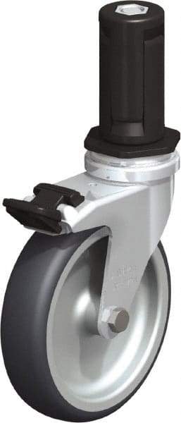 Blickle - 4" Diam x 63/64" Wide x 4-7/8" OAH Stem Mount Swivel Caster with Brake - Rubber Elastomer (TPE), 154 Lb Capacity, Plain Bore Bearing, Round Stem - Eagle Tool & Supply