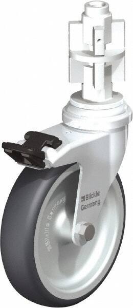Blickle - 4" Diam x 63/64" Wide x 4-7/8" OAH Metal Expander Mount Swivel Caster with Brake - Rubber Elastomer (TPE), 154 Lb Capacity, Plain Bore Bearing, Metal Expander Stem - Eagle Tool & Supply