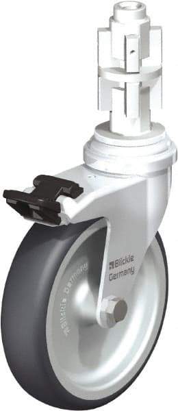 Blickle - 4" Diam x 63/64" Wide x 4-7/8" OAH Metal Expander Mount Swivel Caster with Brake - Rubber Elastomer (TPE), 154 Lb Capacity, Plain Bore Bearing, Metal Expander Stem - Eagle Tool & Supply