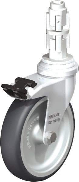 Blickle - 4" Diam x 63/64" Wide x 4-7/8" OAH Metal Expander Mount Swivel Caster with Brake - Rubber Elastomer (TPE), 154 Lb Capacity, Plain Bore Bearing, Metal Expander Stem - Eagle Tool & Supply