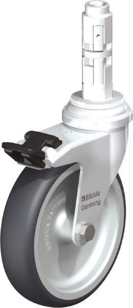 Blickle - 4" Diam x 63/64" Wide x 4-7/8" OAH Metal Expander Mount Swivel Caster with Brake - Rubber Elastomer (TPE), 154 Lb Capacity, Plain Bore Bearing, Metal Expander Stem - Eagle Tool & Supply