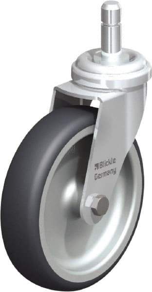 Blickle - 4" Diam x 63/64" Wide x 4-49/64" OAH Stem Mount Swivel Caster - Rubber Elastomer (TPE), 154 Lb Capacity, Plain Bore Bearing, Friction Stem - Eagle Tool & Supply