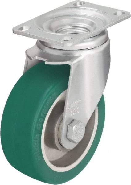 Blickle - 4" Diam x 1-9/16" Wide x 5-1/8" OAH Top Plate Mount Swivel Caster - Polyurethane-Elastomer Blickle Softhane, 400 Lb Capacity, Ball Bearing, 3-5/8 x 2-1/2" Plate - Eagle Tool & Supply