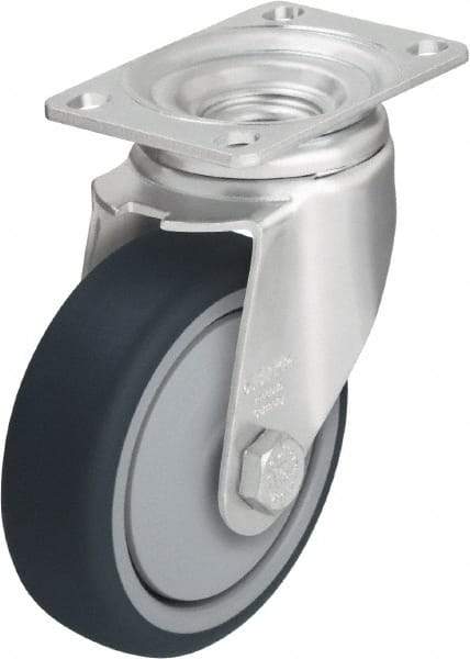 Blickle - 4" Diam x 1-1/4" Wide x 5-1/8" OAH Top Plate Mount Swivel Caster - Thermoplastic Polyurethane, 400 Lb Capacity, Ball Bearing, 3-5/8 x 2-1/2" Plate - Eagle Tool & Supply