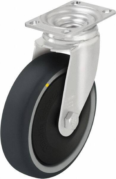 Blickle - 5" Diam x 1-1/4" Wide x 6-1/8" OAH Top Plate Mount Swivel Caster - Thermoplastic Polyurethane, 400 Lb Capacity, Ball Bearing, 3-5/8 x 2-1/2" Plate - Eagle Tool & Supply