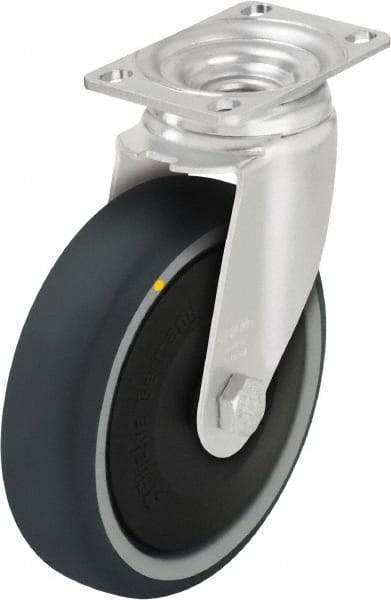 Blickle - 4" Diam x 1-1/4" Wide x 5-1/8" OAH Top Plate Mount Swivel Caster - Thermoplastic Polyurethane, 400 Lb Capacity, Ball Bearing, 3-5/8 x 2-1/2" Plate - Eagle Tool & Supply