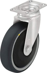 Blickle - 4" Diam x 1-1/4" Wide x 5-1/8" OAH Top Plate Mount Swivel Caster - Thermoplastic Polyurethane, 400 Lb Capacity, Ball Bearing, 3-5/8 x 2-1/2" Plate - Eagle Tool & Supply