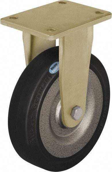 Blickle - 8" Diam x 1-31/32" Wide x 9-41/64" OAH Top Plate Mount Rigid Caster - Solid Rubber, 1,320 Lb Capacity, Ball Bearing, 5-1/2 x 4-3/8" Plate - Eagle Tool & Supply