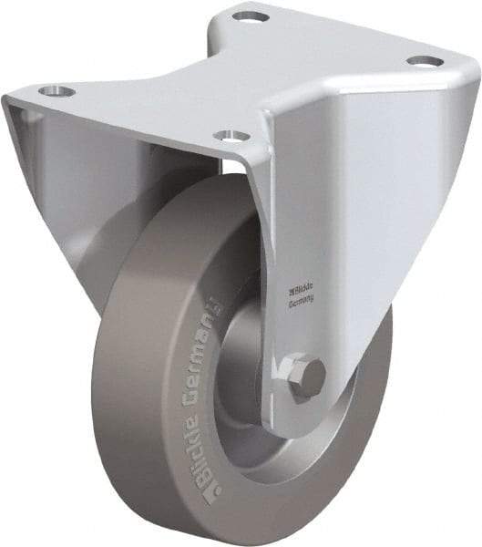 Blickle - 5" Diam x 1-37/64" Wide x 6-1/2" OAH Top Plate Mount Rigid Caster - Solid Rubber, 550 Lb Capacity, Ball Bearing, 5-1/2 x 4-3/8" Plate - Eagle Tool & Supply