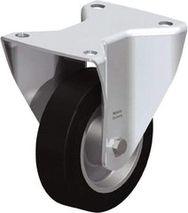 Blickle - 5" Diam x 1-37/64" Wide x 6-1/2" OAH Top Plate Mount Rigid Caster - Solid Rubber, 550 Lb Capacity, Ball Bearing, 5-1/2 x 4-3/8" Plate - Eagle Tool & Supply
