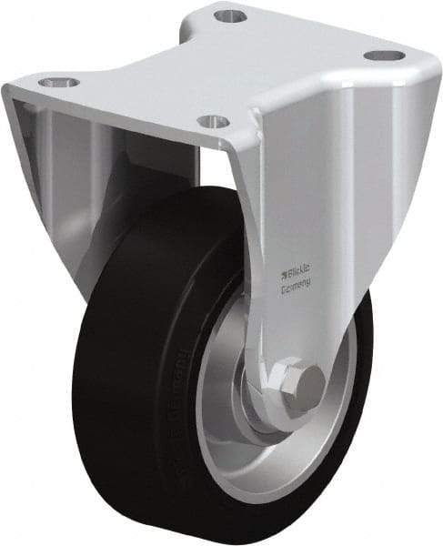 Blickle - 4" Diam x 1-37/64" Wide x 5-1/2" OAH Top Plate Mount Rigid Caster - Solid Rubber, 440 Lb Capacity, Ball Bearing, 3-15/16 x 3-3/8" Plate - Eagle Tool & Supply