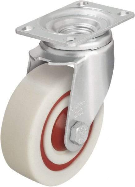 Blickle - 4" Diam x 1-3/8" Wide x 5-1/8" OAH Top Plate Mount Swivel Caster - Impact-Resistant Nylon, 400 Lb Capacity, Ball Bearing, 3-5/8 x 2-1/2" Plate - Eagle Tool & Supply