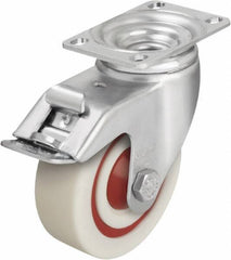 Blickle - 4" Diam x 1-3/8" Wide x 5-1/8" OAH Top Plate Mount Swivel Caster with Brake - Impact-Resistant Nylon, 400 Lb Capacity, Ball Bearing, 3-5/8 x 2-1/2" Plate - Eagle Tool & Supply