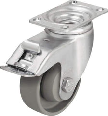Blickle - 3-1/2" Diam x 1-1/4" Wide x 4-11/16" OAH Top Plate Mount Swivel Caster with Brake - Impact-Resistant Nylon, 400 Lb Capacity, Ball Bearing, 3-5/8 x 2-1/2" Plate - Eagle Tool & Supply