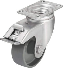 Blickle - 3-1/2" Diam x 1-1/4" Wide x 4-11/16" OAH Top Plate Mount Swivel Caster with Brake - Impact-Resistant Nylon, 400 Lb Capacity, Plain Bore Bearing, 3-5/8 x 2-1/2" Plate - Eagle Tool & Supply