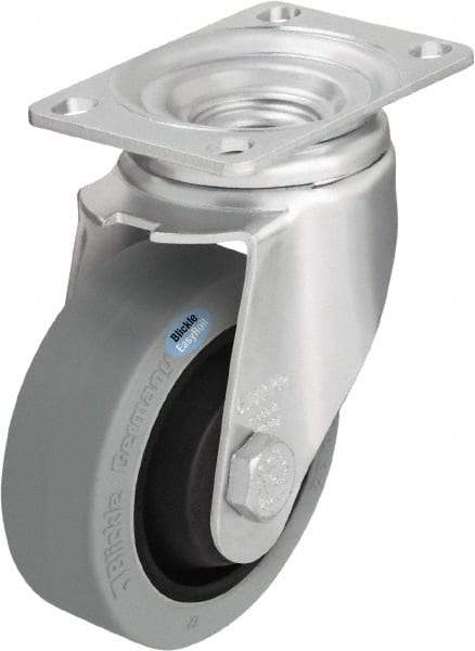 Blickle - 4" Diam x 1-3/8" Wide x 5-1/8" OAH Top Plate Mount Swivel Caster - Solid Rubber, 400 Lb Capacity, Ball Bearing, 3-5/8 x 2-1/2" Plate - Eagle Tool & Supply
