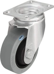 Blickle - 4" Diam x 1-3/8" Wide x 5-1/8" OAH Top Plate Mount Swivel Caster - Solid Rubber, 400 Lb Capacity, Ball Bearing, 3-5/8 x 2-1/2" Plate - Eagle Tool & Supply
