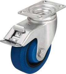 Blickle - 4" Diam x 1-3/8" Wide x 5-1/8" OAH Top Plate Mount Swivel Caster with Brake - Solid Rubber, 400 Lb Capacity, Ball Bearing, 3-5/8 x 2-1/2" Plate - Eagle Tool & Supply