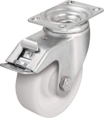 Blickle - 5" Diam x 1-9/16" Wide x 6-1/8" OAH Top Plate Mount Swivel Caster with Brake - Impact-Resistant Nylon, 400 Lb Capacity, Ball Bearing, 3-5/8 x 2-1/2" Plate - Eagle Tool & Supply