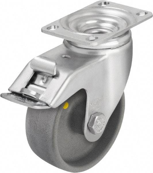 Blickle - 4" Diam x 1-7/16" Wide x 5-1/8" OAH Top Plate Mount Swivel Caster with Brake - Impact-Resistant Nylon, 400 Lb Capacity, Ball Bearing, 3-5/8 x 2-1/2" Plate - Eagle Tool & Supply