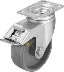 Blickle - 4" Diam x 1-7/16" Wide x 5-1/8" OAH Top Plate Mount Swivel Caster with Brake - Impact-Resistant Nylon, 400 Lb Capacity, Ball Bearing, 3-5/8 x 2-1/2" Plate - Eagle Tool & Supply