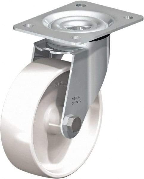 Blickle - 4" Diam x 1-7/16" Wide x 5-1/8" OAH Top Plate Mount Swivel Caster - Impact-Resistant Nylon, 400 Lb Capacity, Ball Bearing, 3-5/8 x 2-1/2" Plate - Eagle Tool & Supply